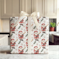Watercolor Christmas Gift Wrap, Baseball Bat Santa Wrapping Paper, Holiday Sports Fan Wrapping Paper, Pine Sprig Baseball Gift Wrap Roll