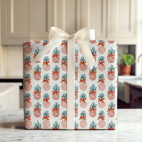 Pink Fruit Holiday Gift Wrap, Tropical Pineapple Christmas Wrapping Paper, Festive Present Wrap, Unique Winter Wrapping Paper
