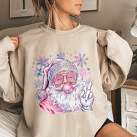 Disco Ball Hat Christmas Sweatshirt, Pink Santa Sweatshirt, Retro Bubble Gum Santa Sweater, Trendy Holiday Crewneck, Present for Teen Girls