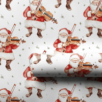 Musical Christmas Gift Wrap, Watercolor Santa Violin Wrapping Paper, Violinist Holiday Present Paper, Festive Xmas Gift Wrap