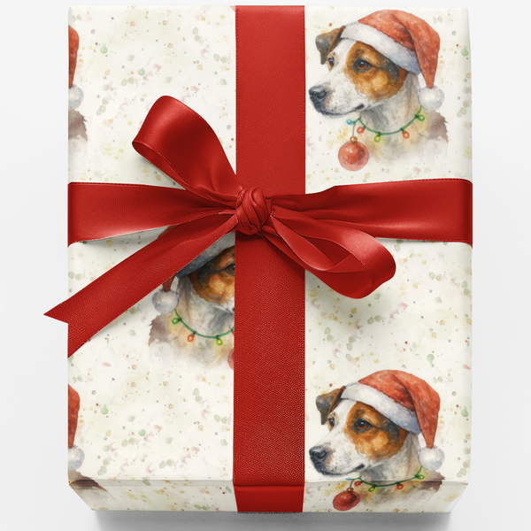 Christmas Puppy Gift Wrap Paper, Watercolor Jack Russell Wrapping Paper, Adorable Dog Holiday Wrapping Paper, Dog Lover Xmas 