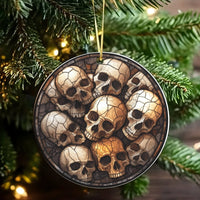 Stained Glass Skulls Tree Ornament, Gothic Skull Christmas Ornament, Dark Academia Ceramic Ornament, Skeleton Spooky Holiday Decor Present