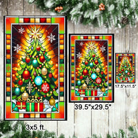 Festive Holiday Yard Flag, Stained Glass Christmas Tree Garden Flag, Double Sided Winter Lawn Flag, Seasonal Outdoor Decor