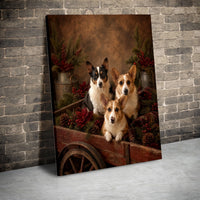 Rustic Christmas Corgi Wall Art, Corgi Wagon Canvas, Vintage Holiday Dog Canvas Print, Farmhouse Corgi Decor, Dog Lover Present