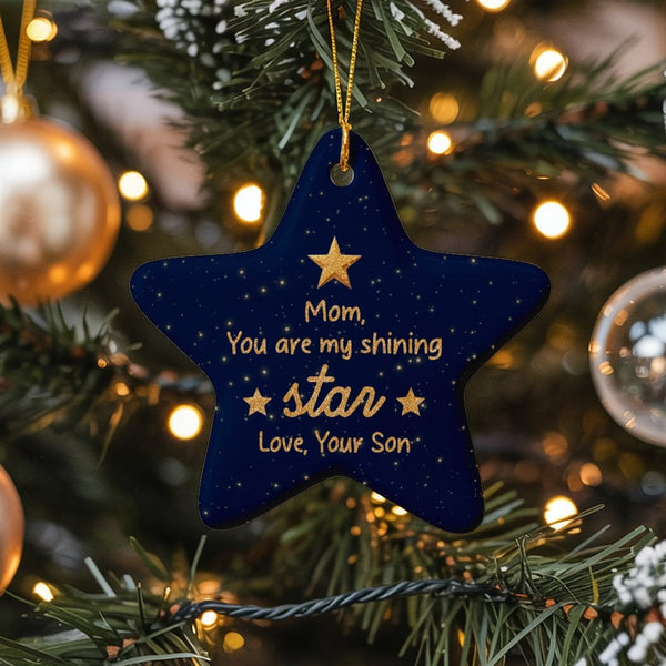 Sentimental Present from Son Star Ornament, Shining Star Mom Christmas Ornament, Ceramic Holiday Tree Keepsake, Star Ceramic 