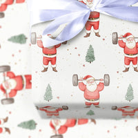Humorous Gym Weightlifting Gift Wrap, Barbell Santa Christmas Wrapping Paper, Fitness Santa Holiday Paper, Workout Lover Present Wrapping Paper