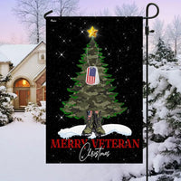 Camo Tree Military Boots Flag, Merry Veteran Christmas Garden Flag, Double-Sided Veterans Day Holiday Flag, Patriotic Military Present