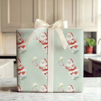 Sporty Holiday Gift Wrap, Tennis Santa Christmas Wrapping Paper, Mint Green Watercolor Tennis Wrapping Paper, Tennis Player Xmas Gift Wrap