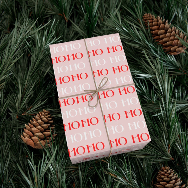 Modern Christmas Gift Wrap, Pink Ho Ho Ho Wrapping Paper, Pink Holiday Wrapping Paper Roll, Typography Gift Wrap Paper, Festi