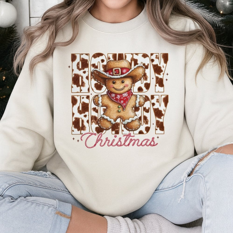 Western Gingerbread Man Sweatshirt, Howdy Christmas Sweatshirt, Retro Cowboy Sweatshirt, Cowprint Xmas Crewneck, Holiday Season Present