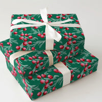 Botanical Winterberry Gift Wrap, Christmas Wrapping Paper, Red Berry Holiday Wrapping Paper, Dark Green Christmas Gift Wrapping Paper Roll