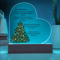 Holiday LED Night Light, Merry Christmas Acrylic Heart Plaque, Xmas Tabletop Sign, Festive Heart Keepsake, Christmas Present for Family Friends