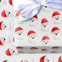 Spooky Santa Hat Gift Wrap, Christmas Ghost Wrapping Paper, Adorable Watercolor Ghost Holiday Wrapping Paper, Whimsical Winter Season Gift Wrap
