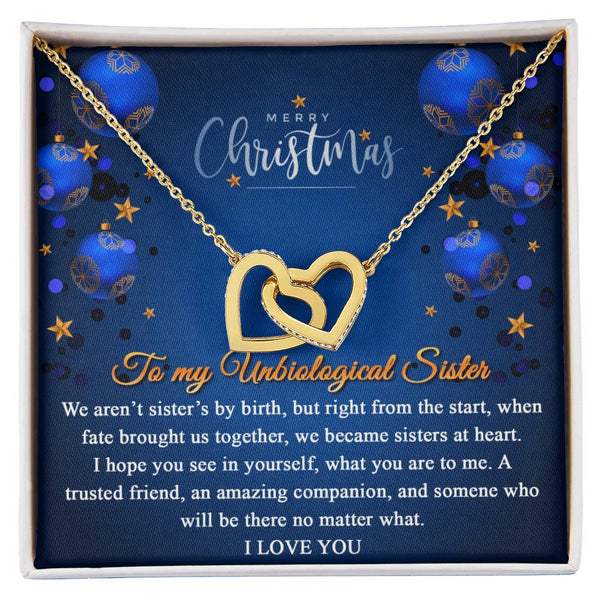 Best Friend Heart Necklace, Unbiological Sister Interlocking Hearts Necklace, Soul Sister CZ Crystal Necklace, Christmas Jewe
