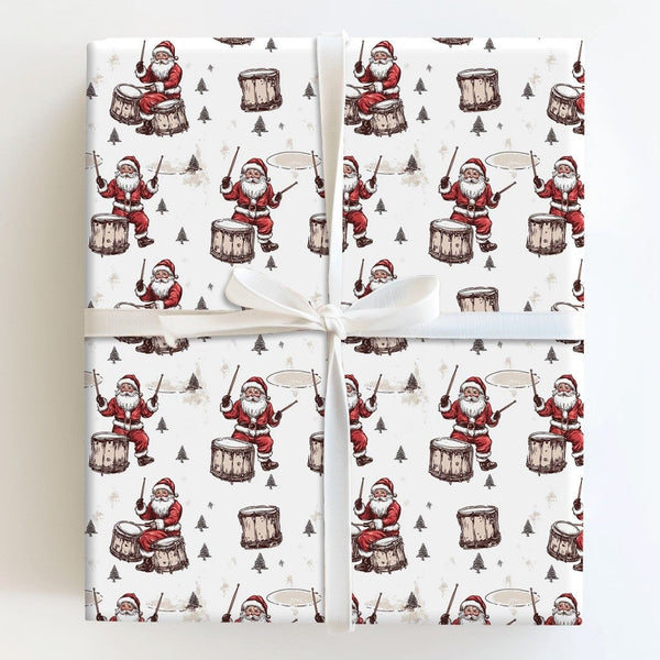Drumming Santa Claus Gift Wrap, Drummer Santa Christmas Wrapping Paper, Vintage Musician Wrapping Paper, Drummer Holiday Wrap