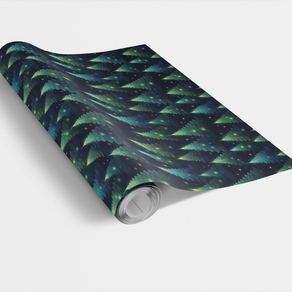 Twinkle Tree Holiday Gift Wrap, Winter Forest Christmas Wrapping Paper, Golden Lights Festive Wrapping Paper, Winter Season P