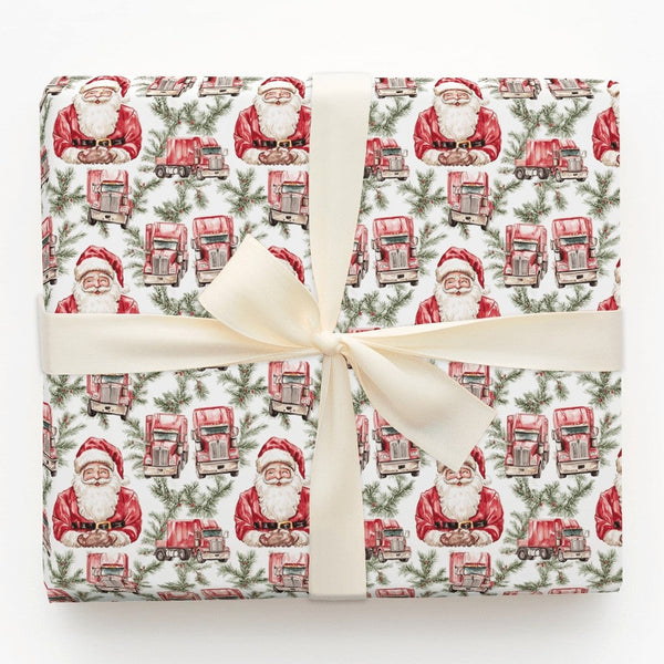 Santa Claus Trucker Gift Wrap, Semi Truck Christmas Wrapping Paper, Big Rig Holiday Wrapping Paper, Truck Driver Christmas Wr