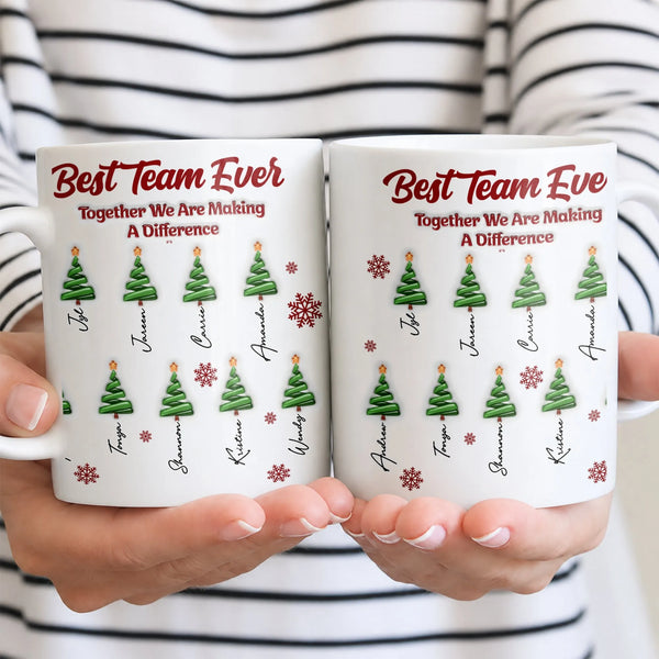Custom Christmas Tree Office Mug, Best Team Ever Personalized Ceramic Mug, Coworker Holiday Coffee Cup, Appreciation Mug Pres