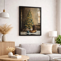 Cowboy Boots Canvas Print, Western Christmas Wall Art, Rustic Holiday Tree Wall Art, Cowgirl Western Wall Art, Digital Download Print