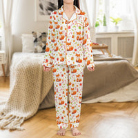 Woodland Animal Holiday Pajamas, Fox Christmas Satin Pajama Set, Festive Winter Pajamas, Adorable Fox Sleepwear Set, Comfy Holiday Present for Her