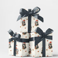 Adorable Dog Santa Hat Gift Wrap, Siberian Husky Christmas Wrapping Paper, Festive Husky Holiday Wrapping Paper