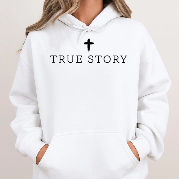 Minimalist Christian Christmas Pullover, True Story Jesus Nativity Hoodie, Religious Manger Scene Hooded Sweatshirt, Faith Ho
