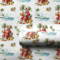 Beach Santa Gift Wrap, Tropical Santa Wrapping Paper, Humorous Beer Santa Wrapping Paper, Coastal Christmas Gift Wrap, Holiday Present Paper