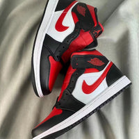 Mid Top Sneakers, White Black Red Colorway, Lace Up Design, Casual Gift for Sneaker Fans