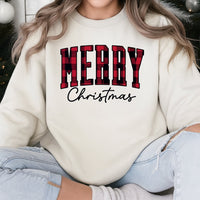Holiday Plaid Christmas Crewneck, Retro Buffalo Plaid Merry Christmas Sweatshirt, Winter Christmas Pullover, Festive Xmas Sweatshirt Present