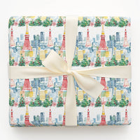 Red Tokyo Tower Holiday Gift Wrap, Tokyo Christmas Wrapping Paper, Watercolor Cityscape Gift Wrap Roll, Japan Travel Xmas Wrapping Paper