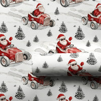 Sunglasses Santa Christmas Gift Wrap, Santa Driving Red Race Car Wrapping Paper, Vintage Car Holiday Present Paper, Xmas Gift Wrap