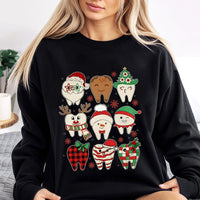 Adorable Festive Teeth Graphic Crewneck, Dentist Christmas Sweatshirt, Humorous Dental Office Holiday Pullover, Hygienist Xmas Sweater