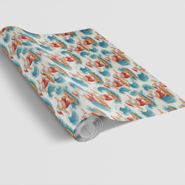 Tropical Christmas Gift Wrap, Surfing Santa Wrapping Paper, Beach Holiday Wrapping Paper, Coastal Xmas Gift Wrap Roll, Summer