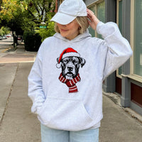 Festive Santa Hat Scarf Dog Sweatshirt, Christmas Dog Hoodie, Adorable Holiday Dog Hoodie, Winter Pet Lover Hooded Sweatshirt, Xmas Dog Present