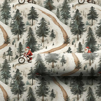 MTB Christmas Gift Wrap, Mountain Biking Santa Wrapping Paper, Snowy Forest Bike Holiday Wrapping Paper, Winter Sports Santa Gift Wrap