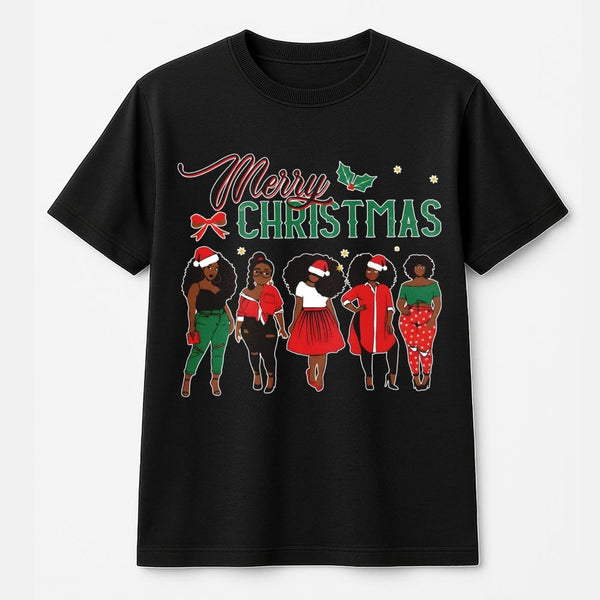 African American Sisters Santa Tee, Merry Christmas Black Queen T-Shirt, Melanin Magic Holiday Shirt, Black Girl Xmas Present