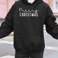 Minimalist Script Holiday Hoodie, Merry Christmas Hoodie, Comfy Xmas Lettering Hooded Sweatshirt, Winter Christmas Pullover Hoodie
