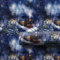 Winter Forest Night Gift Wrap, Christmas Steam Train Wrapping Paper, Locomotive Snow Paper Roll, Holiday Gift Wrap, Train Lover Xmas Paper