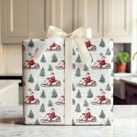 Santa Claus Snowmobile Gift Wrap, Santa Snowmobile Christmas Wrapping Paper, Winter Adventure Holiday Wrapping Paper, Xmas Gift Wrap