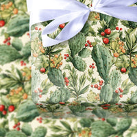 Southwestern Holly Gift Wrap, Watercolor Cactus Christmas Wrapping Paper, Desert Holiday Wrapping Paper, Festive Xmas Wrap