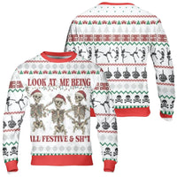 Sarcastic Skeleton Holiday Sweater, Dancing Skeletons Christmas Sweatshirt, Humorous Spooky Xmas Crewneck, Goth Christmas Pullover Present