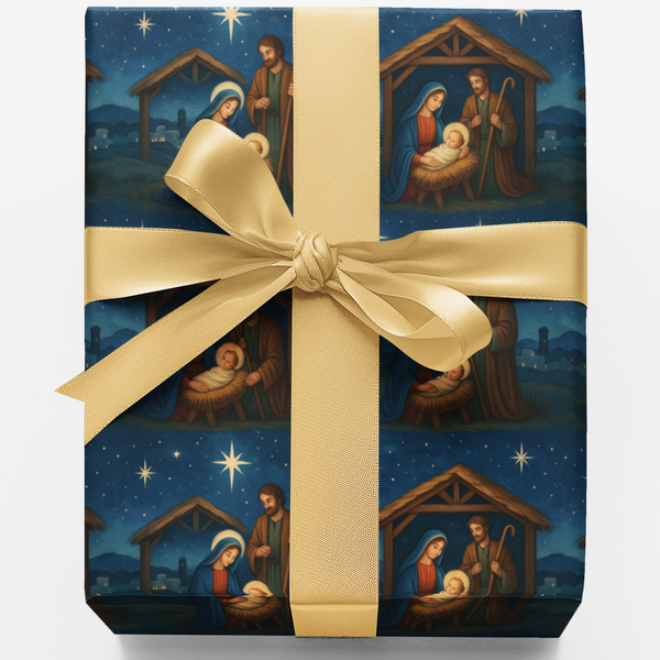Holy Family Watercolor Gift Wrap, Nativity Christmas Wrapping Paper, Christian Religious Wrapping Paper, Bethlehem Holiday Gi