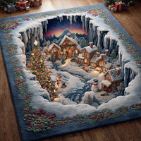 Winter Mountain Cabin Floor Rug, Snowy Christmas Village Area Rug, Holiday Snowmen Carpet, Comfy Winter Accent Rug, Christmas Home Decor Present