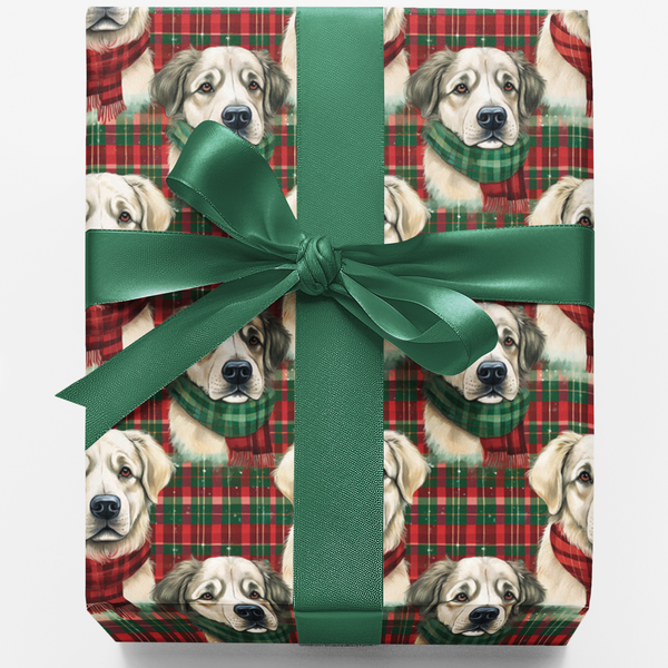 Plaid Winter Dog Gift Wrap, Great Pyrenees Christmas Wrapping Paper, Festive Dog Lover Wrapping Paper, Holiday Present Roll
