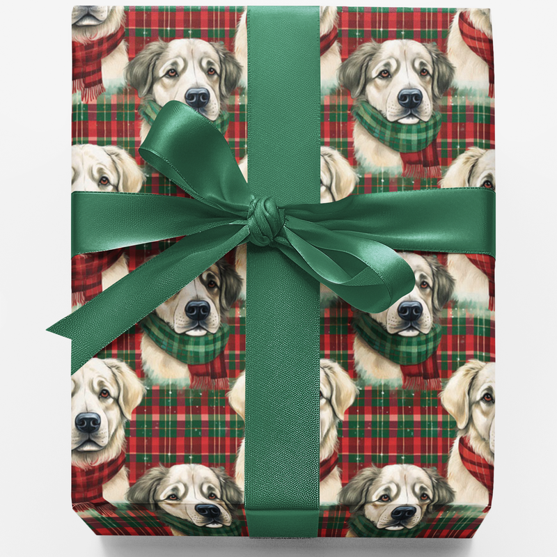 Plaid Winter Dog Gift Wrap, Great Pyrenees Christmas Wrapping Paper, Festive Dog Lover Wrapping Paper, Holiday Present Roll