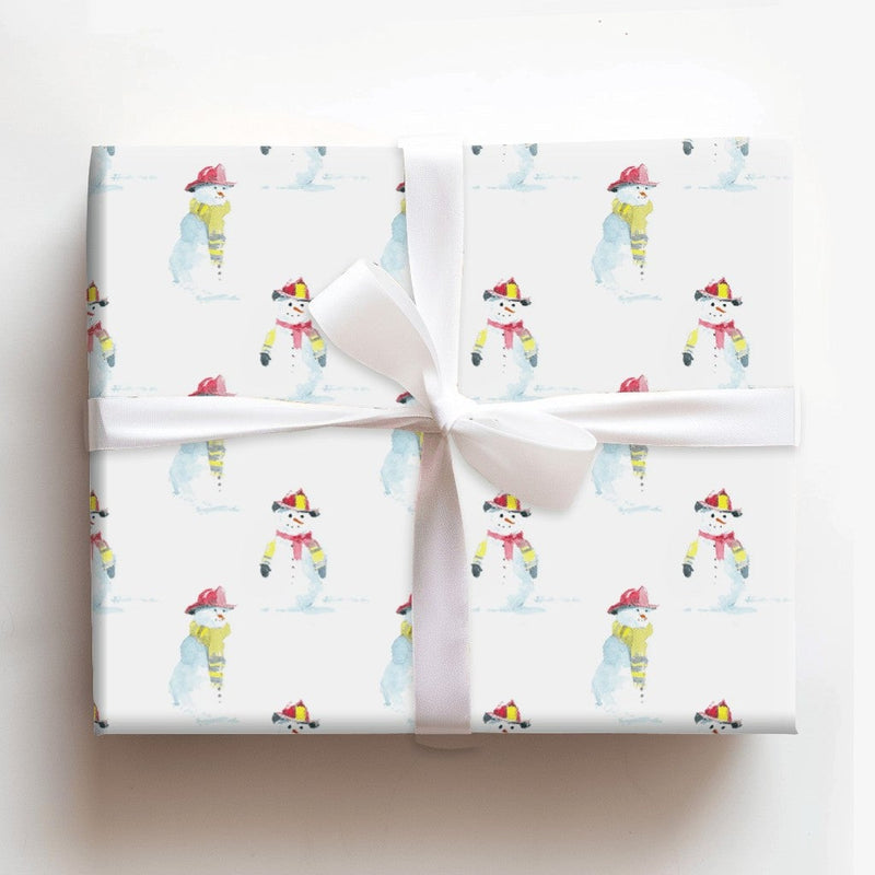 First Responder Gift Wrap, Firefighter Snowman Wrapping Paper, Watercolor Snowman Wrapping Paper, Adorable Christmas Firefighter Wrapping Paper