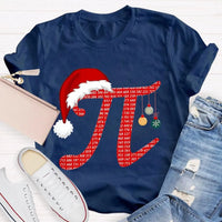 Humorous Math Holiday Graphic Tee, Pi Symbol Santa Hat Christmas T-Shirt, Festive STEM Christmas Shirt, Math Teacher Student Present