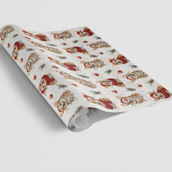 Festive Dog Holiday Gift Wrap, Corgi Christmas Wrapping Paper, Adorable Puppy Gift Wrapping Paper, Dog Lover Holiday Present 