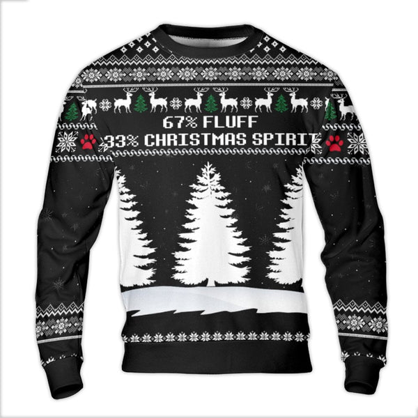 Reindeer Paw Holiday Sweatshirt, 67% Fluff 33% Christmas Spirit Ugly Sweater, Humorous Pet Lover Xmas Crewneck, Adorable Dog 