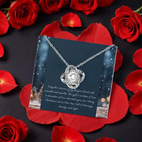 Romantic Holiday Love Knot Pendant, Christmas Love Knot Necklace, CZ Crystal Knot Jewelry, Rotating Rose Box Xmas Present for Wife or Her